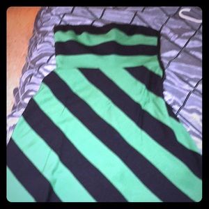 Navy and green strapless bcbg dress